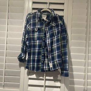 Dad’s flannel cleaning closet. Abercrombie flannel size XXL blue